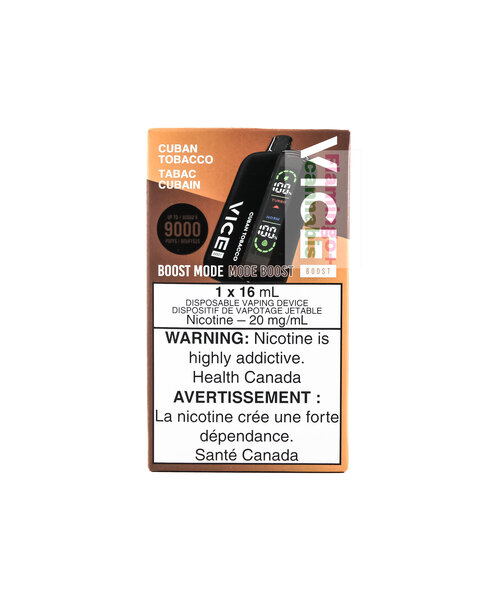 VICE BOOST 9000 Box Disposable Rechargeable Vape Cuban Tobacco 20mg