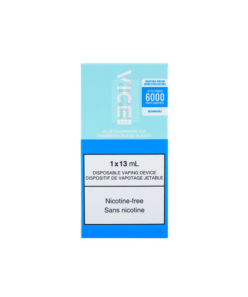 Vice Box 6000 Puff Nicotine Free Rechargeable Disposable Vape Blue Raspberry Ice