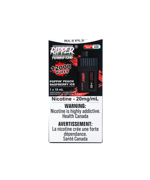 RufPuf Ripper Turbo 12k Puff Rechargeable Disposable 20mg 19mL Poppin Peach Raspberry Ice