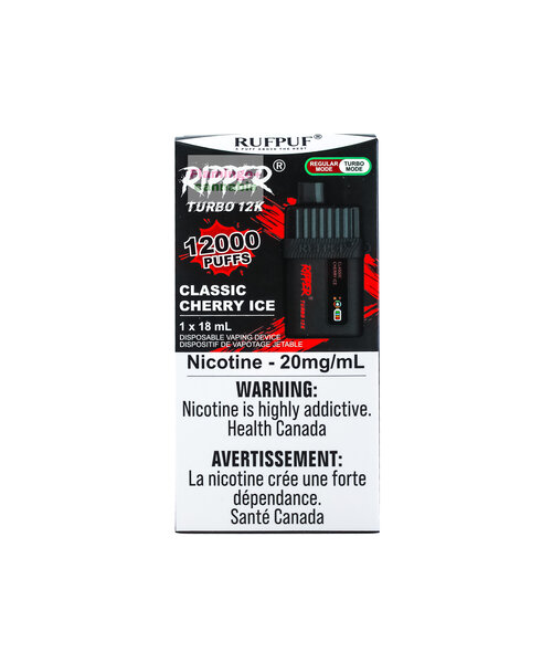 RufPuf Ripper Turbo 12k Puff Rechargeable Disposable 20mg 19mL Classic Cherry Ice