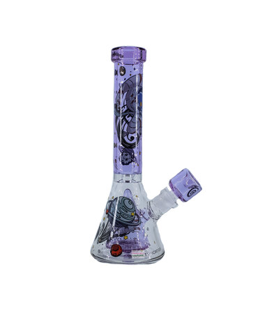 Milky Way Glass Wormhole Glass Spaghettification 11" Beaker Bong w/Collins Perc Purple Milky Way Glass Wormhole Glass Spaghettification 11" Beaker Bong w/Collins Perc Purple