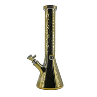 Red Eye Tek 15" Cosmic Gold Terminator Finish Beaker Base W/ Hobstar Details Bong