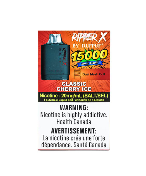 Level-X Compatible RufPuf Ripper X Pre-Filled Pod 15000 Puff 20mg Classic Cherry Ice