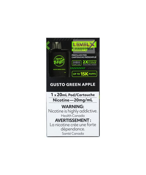Level-X Flavour Beast BOOST Pre-Filled Pod 15K Puff 20mg 20mL Gusto Green Apple