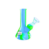 Lit Silicone 5" Beaker Water Pipe Green + Blue
