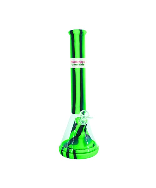 Lit Silicone 14" Glass Chamber Beaker Bong Green/Black