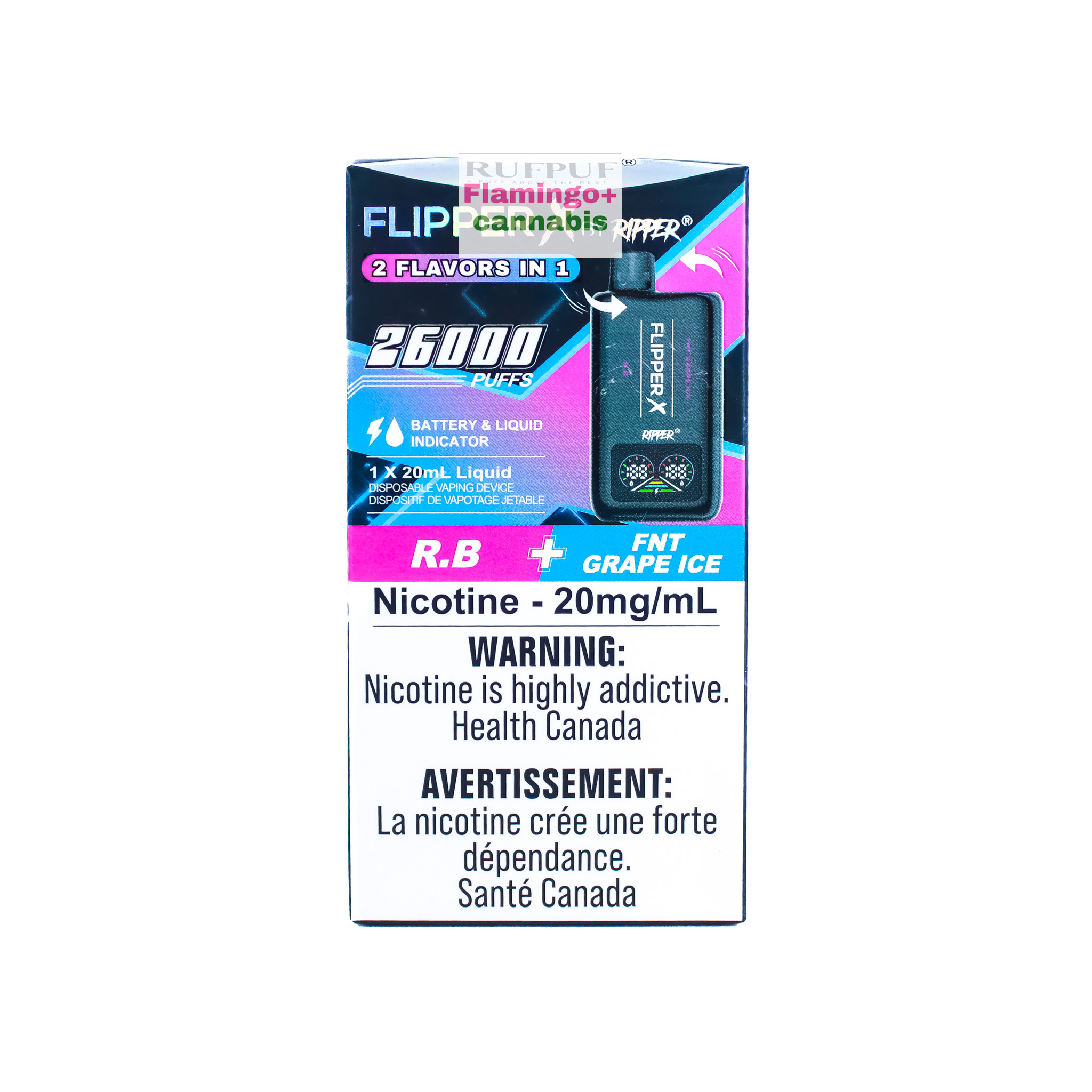 RufPuf FlipperX 26k Puff Rechargeable Disposable R.B. x FTN Grape Ice