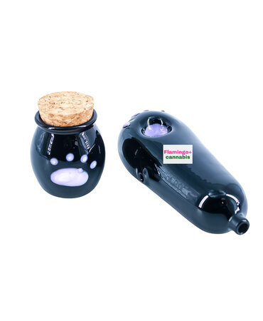 Cat Paw 4" Ceramic Hand Pipe w/ Storage Jar