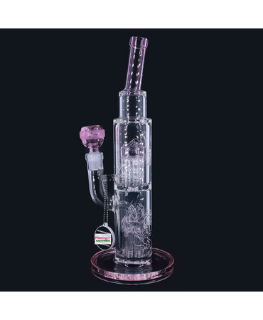 Milky Way Glass Milky Way Glass 12" Fallen Angels Straight Tube w/Double Perc Pink