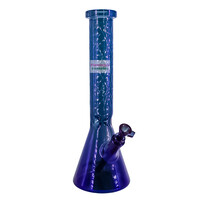 Red Eye Glass 15" Blue Metallic Finish Beaker Tube W/ Hobstar Details