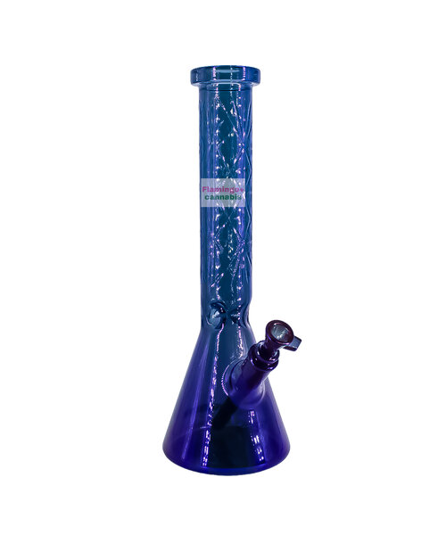 Red Eye Glass 15" Blue Metallic Finish Beaker Tube W/ Hobstar Details