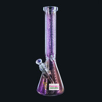 Red Eye Glass 15" Rainbow Metallic Finish Beaker Tube W/ Faceted Quarter Details