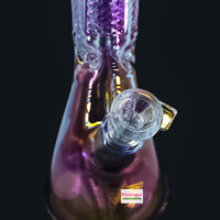 Red Eye Glass 15" Rainbow Metallic Finish Beaker Tube W/ Faceted Quarter Details