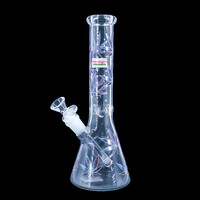 10" Stylized Hemp Leaf Glow In Dark Beaker Bong Assorted