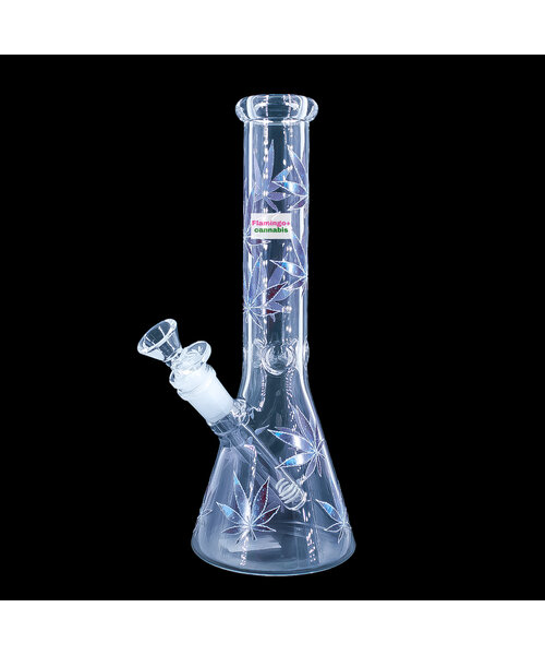 10" Stylized Hemp Leaf Glow In Dark Beaker Bong Assorted