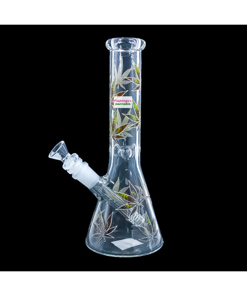 10" Stylized Hemp Leaf Glow In Dark Beaker Bong Assorted
