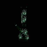 10" Stylized Hemp Leaf Glow In Dark Beaker Bong Assorted