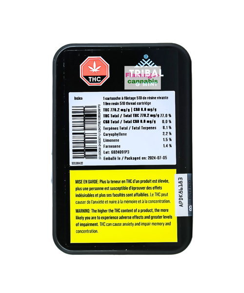 Tribal G Mint Indica Live Resin Cartridge 1G