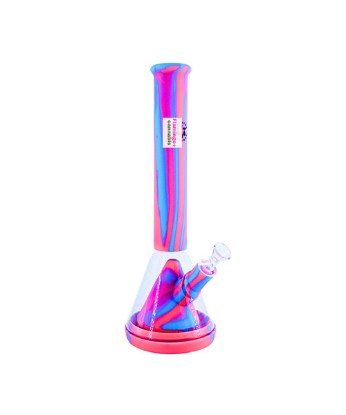 Lit Silicone 14" Glass Chamber Beaker Bong Pink/Blue