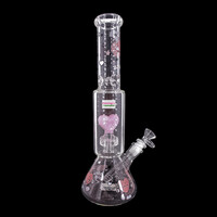 Red Eye Glass 12" Dual Chamber Smoking Hearts Beaker Bong