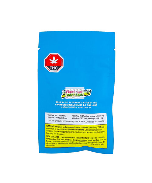 Shred'Ems Sour Blue Raspberry THC 1:2 Indica Gummies 4X2.5MG