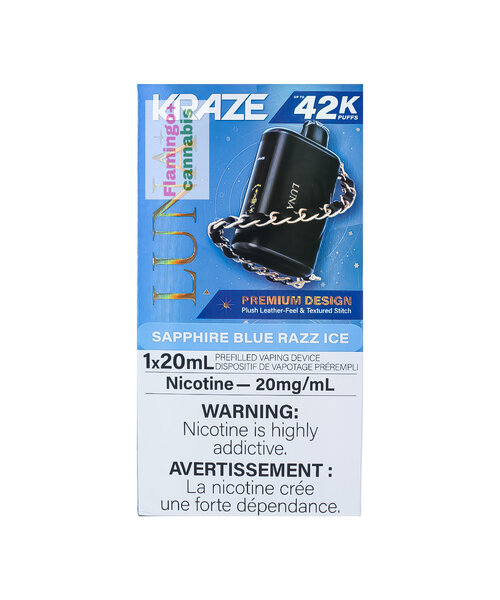 Kraze LUNA Luxury 42k Puff Rechargeable Disposable MB Sapphire Blue Razz Ice