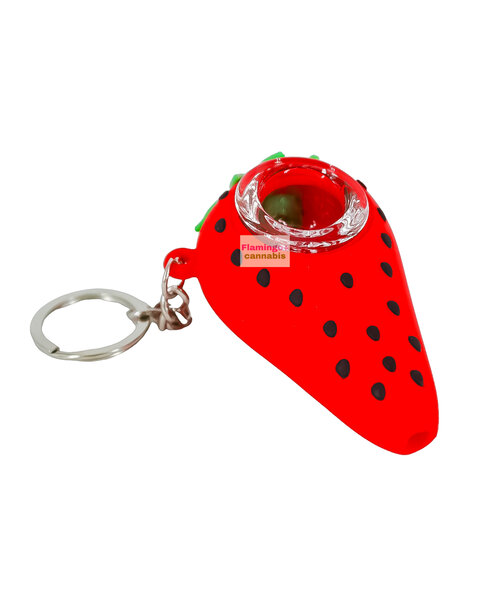 Lit Silicone 2.75" Strawberry Hand Pipe w/Key Ring
