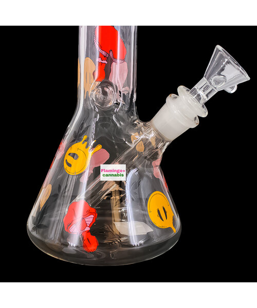 Red Eye Glass 12" Smiley Shrooms Beaker Bong