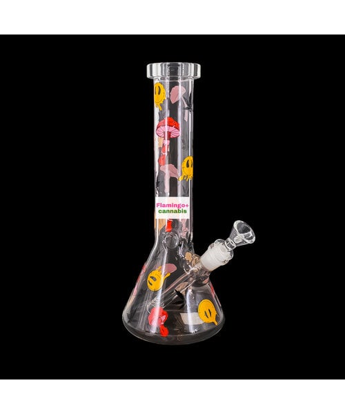 Red Eye Glass 12" Smiley Shrooms Beaker Bong