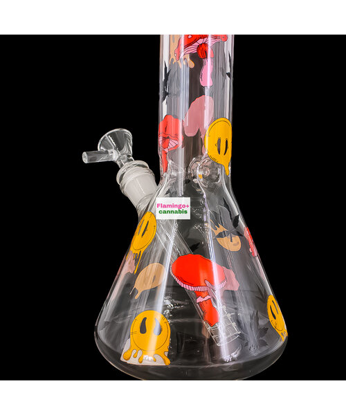 Red Eye Glass 12" Smiley Shrooms Beaker Bong