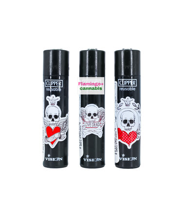 Clipper Clipper Refillable Lighter Black & White Skulls Design Clipper Clipper Refillable Lighter Black & White Skulls Design