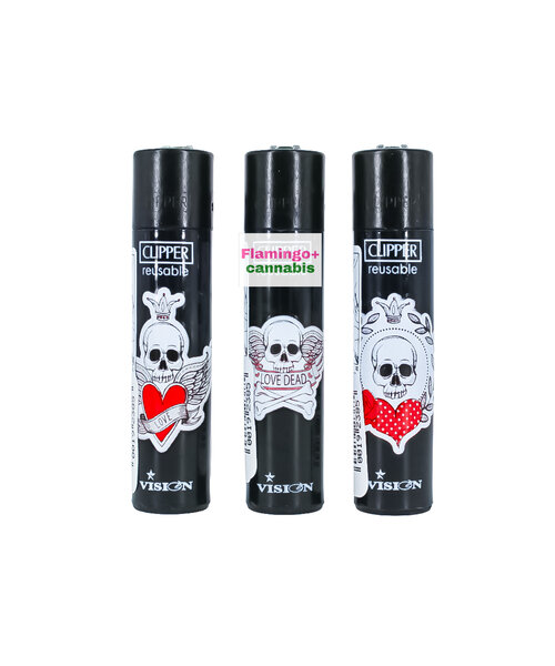 Clipper Refillable Lighter Black & White Skulls Design