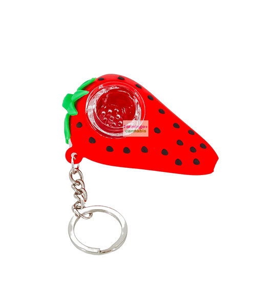 Lit Silicone 2.75" Strawberry Hand Pipe w/Key Ring