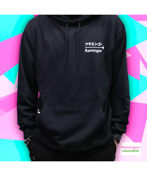 Flamingo+ Black Hoodie "White Kanji Text"