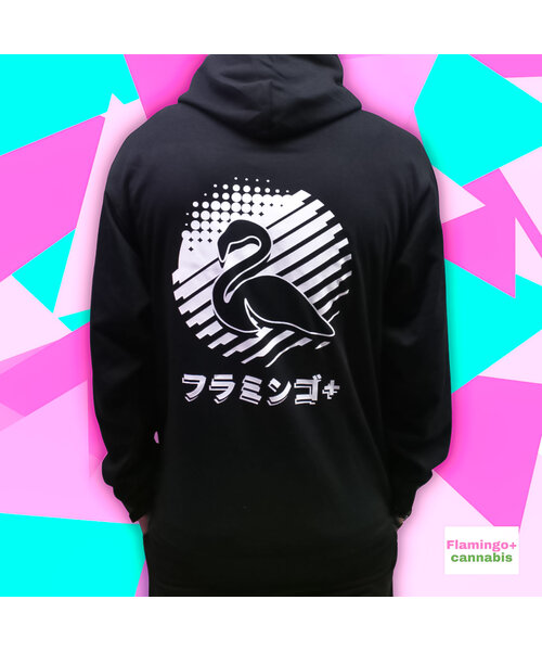 Flamingo+ Black Hoodie "White Kanji Text"