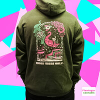Flamingo+ Military Green Hoodie  "Good Vibes Only"