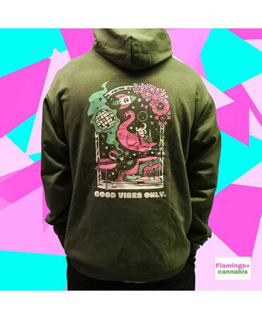 flamingo+ Flamingo+ Military Green Hoodie  "Good Vibes Only"