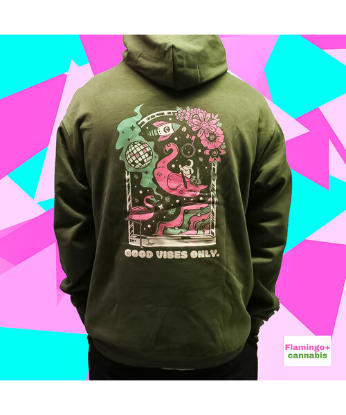Flamingo+ Military Green Hoodie  "Good Vibes Only"