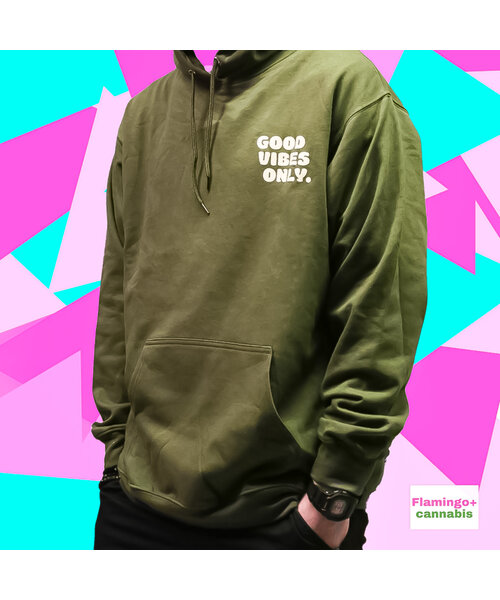 Flamingo+ Military Green Hoodie  "Good Vibes Only"