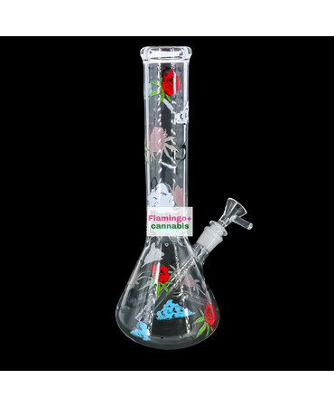 Red Eye Tek Red Eye Glass 12" Roses & Weed Beaker Base Bong