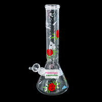 Red Eye Glass 12" Roses & Weed Beaker Base Bong