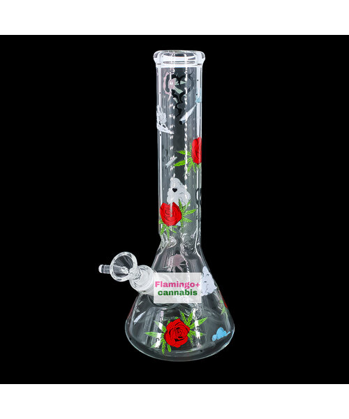 Red Eye Glass 12" Roses & Weed Beaker Base Bong