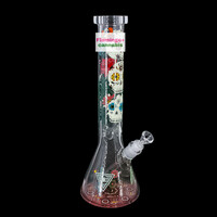 Red Eye Glass 15" Sugar Skull Glow-In-Dark Beaker Bong
