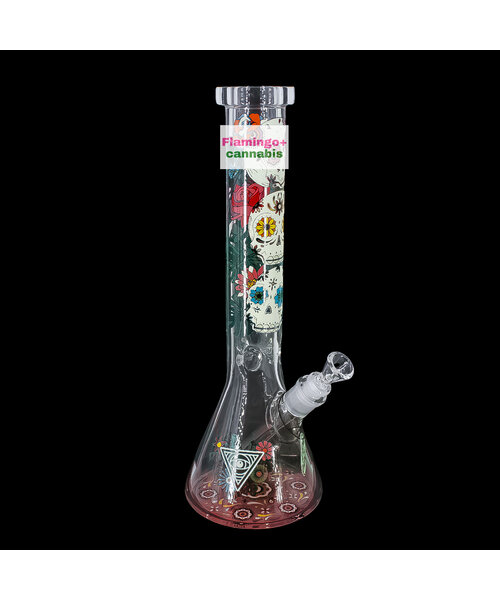 Red Eye Glass 15" Sugar Skull Glow-In-Dark Beaker Bong