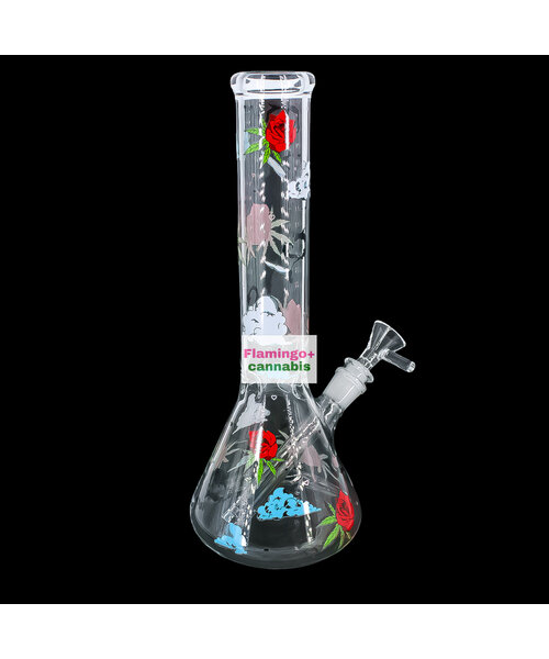 Red Eye Glass 12" Roses & Weed Beaker Base Bong