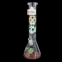 Red Eye Glass 15" Sugar Skull Glow-In-Dark Beaker Bong