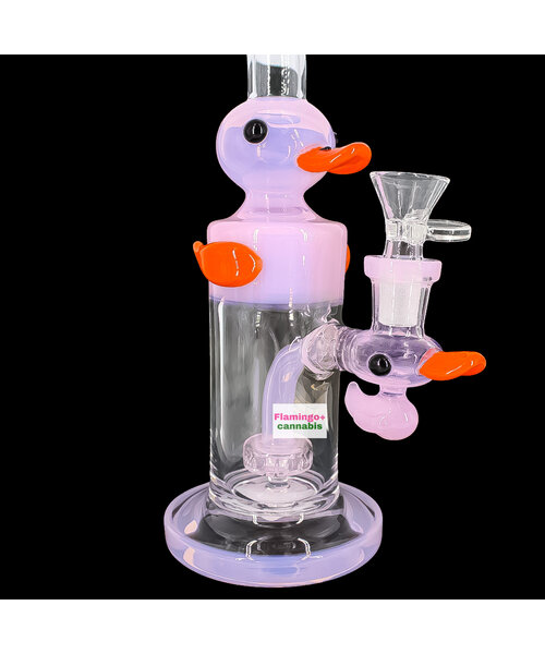 Arsenal Glass 9" Waddling Ducky Recycler Bubbler Pink