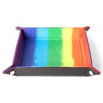 Metallic Dice Games Velvet Folding Dice Tray with Leather Backing: 10` x 10` Watercolor Rainbow