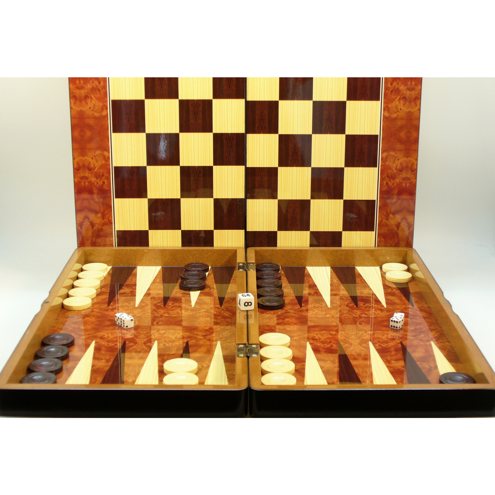 Worldwise Imports 19 Burl Wood Style Decoupage Backgammon W Chess Board Fair Game