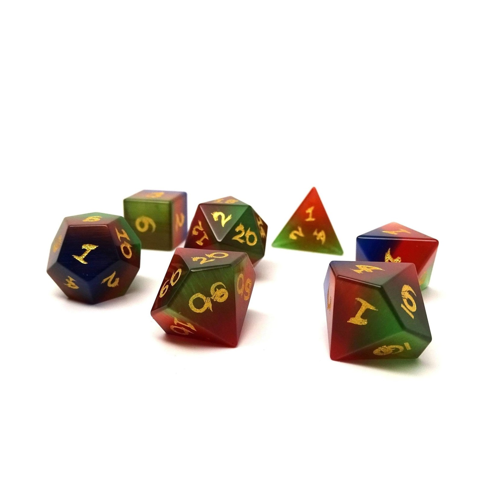 Easy Roller Dice Easy Roller Dice: 3 Tone Cats Eye Stone d7 Dice Set (Dragon Font)